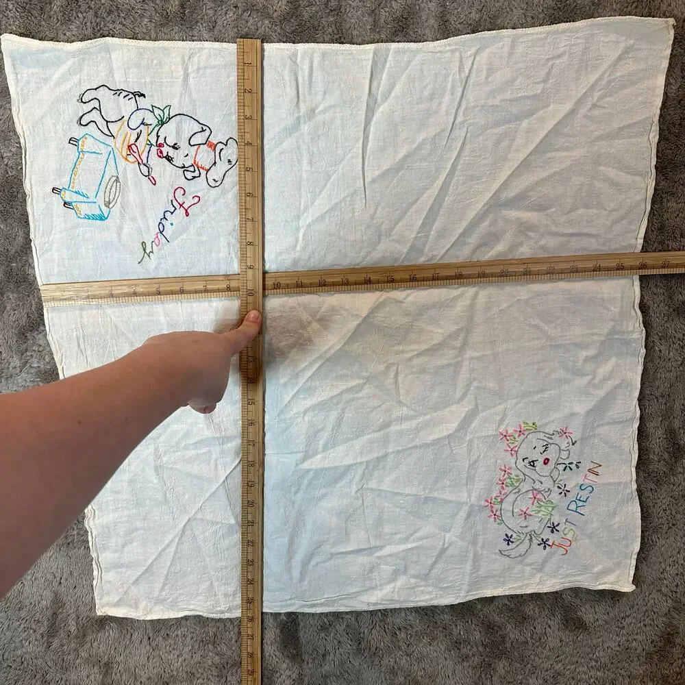 Hand Embroider Vintage Tea Towel Flour Sack Dish Cloth Friday Kitsch Day Week